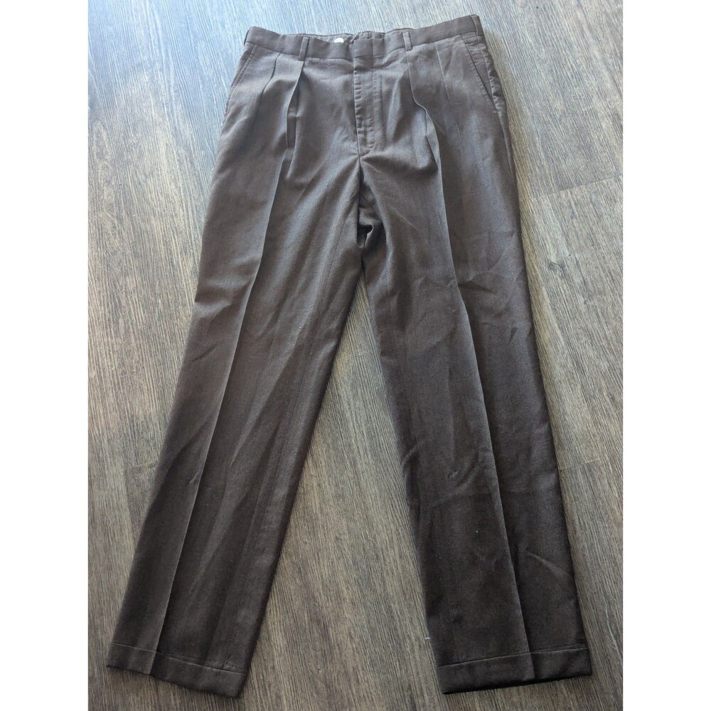 LANDS END Classic Traditional Fit Pleated Front Chino Pants Wool 34 Tall Preppy